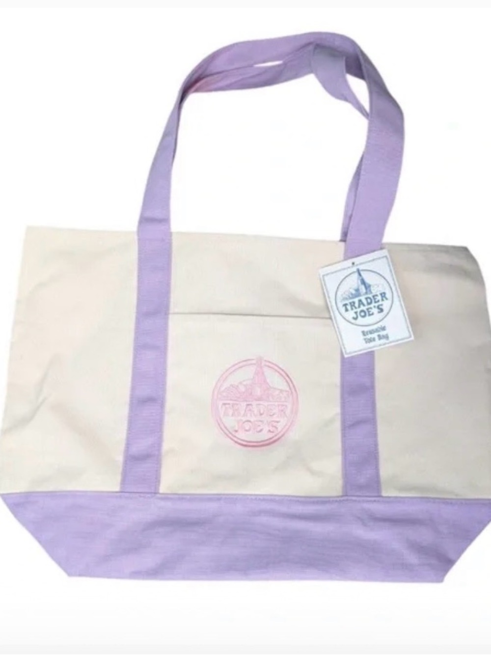 Cream Canvas Tote with Lavender Trim